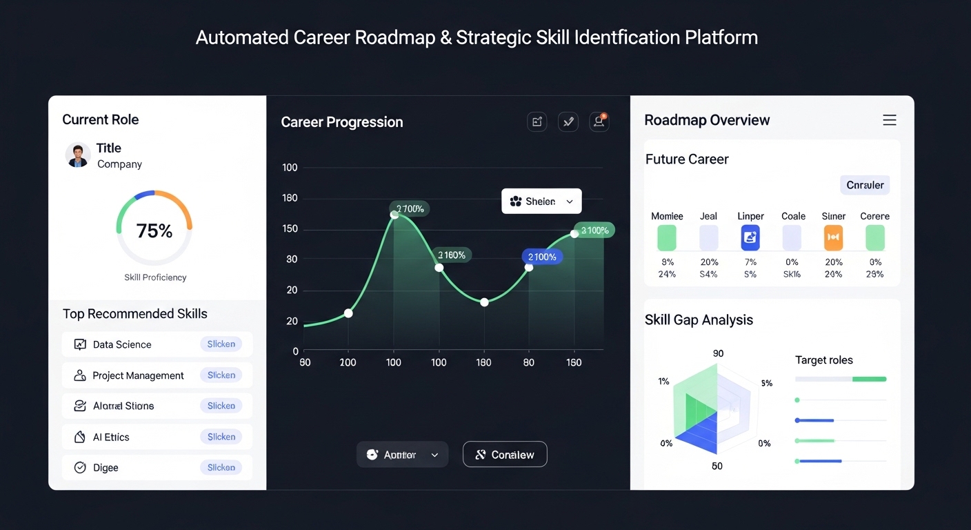 Screenshot of the Automated Career Roadmap and Strategic Skill Identification Platform web interface showing career paths and skill recommendations